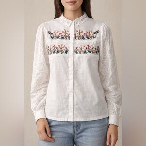 Embroidered Floral  Blouse linen blend